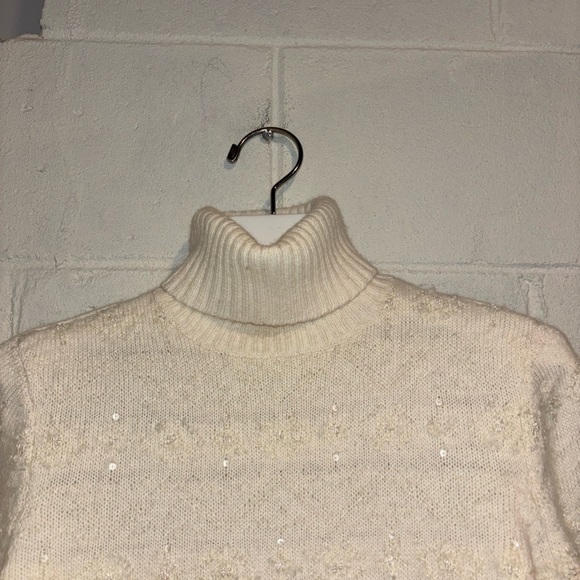 Talbots ivory sequin turtleneck sweater wool cashmere blend - Picture 2 of 9